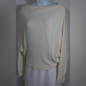 Free People Ivory Textured Boatneck Sweater